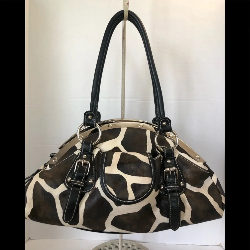 Giraffe print faux leather satchel
